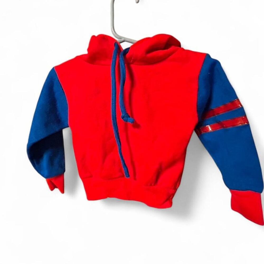 6-12 months vintage 90s colorful red and blue baby boy hoodie with stripes